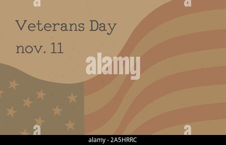 Veterans Day celebration poster with Typewritten text and US flag Stock Vector