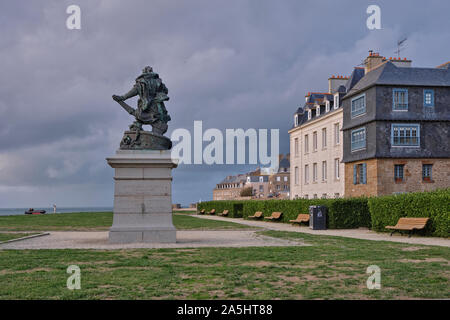 statue of Jacques Cartier explorer of Canada in the walled city of Saint Malo in Brittany France Stock Photo