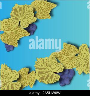 Illustration on blue background. Blue grapes, great design for any purposes. Floral botany art. Autumn background Stock Vector