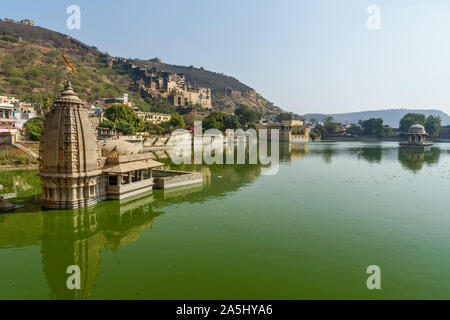 Taragarh Fort and Nawal Sagar Lake in Bundi. Rajasthan. India Stock Photo