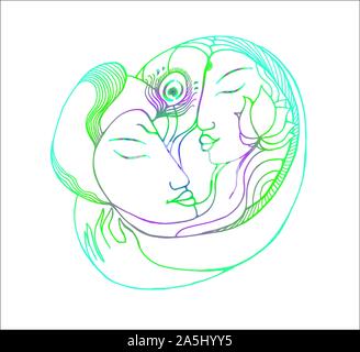 Neon picture of a couple. Gradient illustration natural love Stock Vector