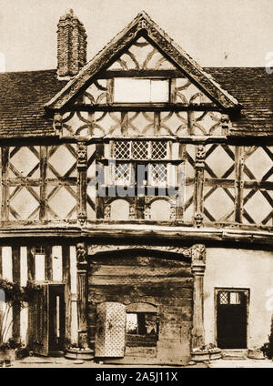 1920 photograph of Stokesay Castle Gatehouse (13th century)  as it was at that time, before restoration Stock Photo