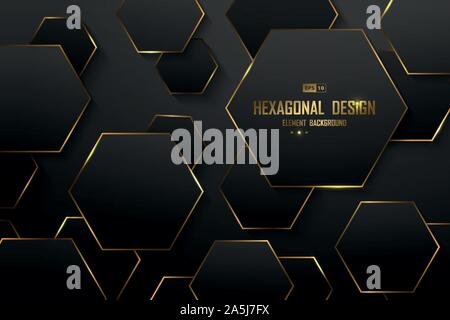 Abstract gradient black of luxury hexagon pattern design decoration background. Use for headline, poster, artwork, template design. illustration Stock Vector