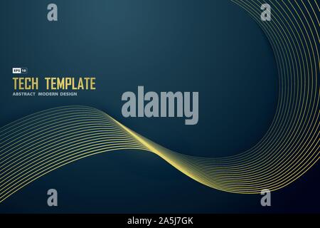 Abstract gold line on gradient blue of luxury template design. Use for poster, artwork, template design. illustration vector eps10 Stock Vector