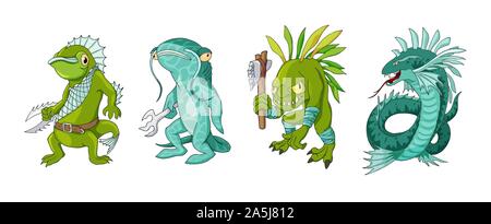 Cartoon monster sea creature characters set. Vector clip art illustration Stock Vector