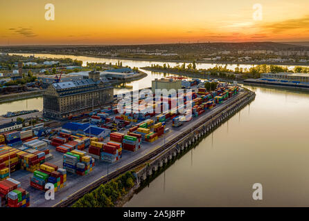 Industrial freeport in Csepel, Hungary. Stock Photo