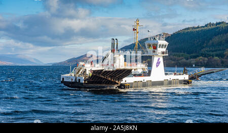 Corran Ferry, Fort William, Scotland. The Corran Ferry is a vehicle ferry crossing Loch Linnhe at the Corran Narrows in the Scottish Highlands Stock Photo