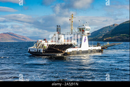 Corran Ferry, Fort William, Scotland. The Corran Ferry is a vehicle ferry crossing Loch Linnhe at the Corran Narrows in the Scottish Highlands Stock Photo