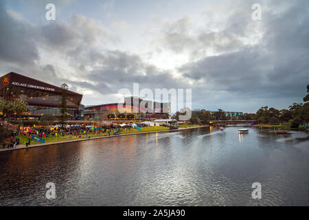 Adelaide, Australia - October 19, 2019: Elder Park fully packed with people during Moon Lantern Festival celebration at night Stock Photo