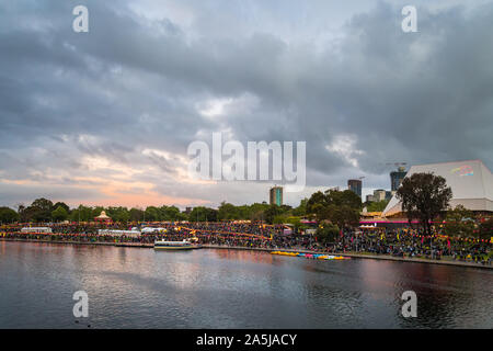 Adelaide, Australia - October 19, 2019: Elder Park fully packed with people during Moon Lantern Festival celebration at night Stock Photo