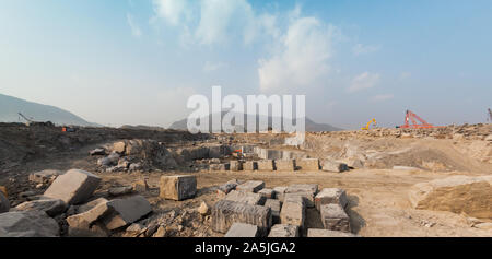 Black galaxy granite mine with beautiful clouds in Ongole, India Stock Photo