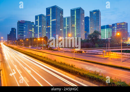 Beijing, China cityscape and highways at dussk. Stock Photo