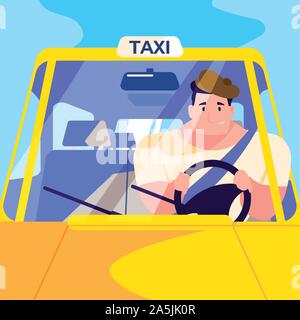 young man driving a taxi vector illustration design Stock Vector