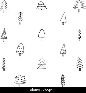 Christmas tree set. Different shapes. Isolated on white background. Doodle style illustration. Suitable for use as gift wrapping. Stock Vector