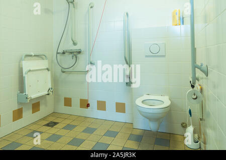 Bathroom equipped for disabled persons, in hospital. Stock Photo