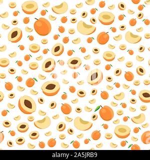 Illustration on theme colored seamless apricot pattern, type of wallpaper for walls. Seamless pattern consisting of collection apricots, accessory at Stock Vector