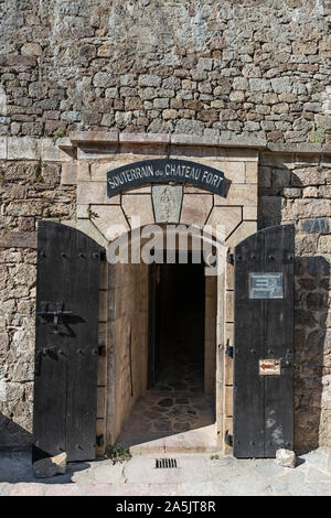Entrance of underground stairs towards Fort Liberia, Villefranche-De-Conflent town, Pyrenees Orientales, French Catalonia, France Stock Photo
