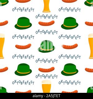 Illustration on theme big colored pattern oktoberfest, german holiday it fest sausage. Pattern consisting of collection fest sausage, accessory for ok Stock Vector