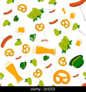 Illustration on theme big colored pattern oktoberfest, german holiday it fest pretzel. Pattern consisting of collection fest pretzel, accessory for ok Stock Vector