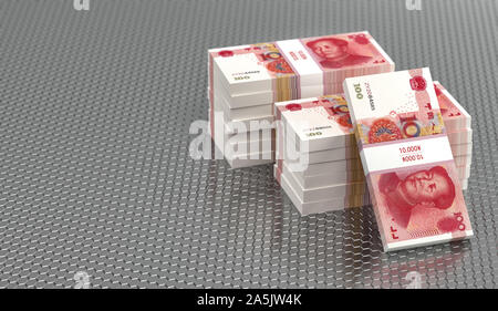 Stacks of chinese 100 Yuan bills Stock Photo