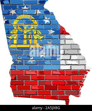 Georgia map on a brick wall - Illustration,   The state of Georgia map with flag inside Stock Vector