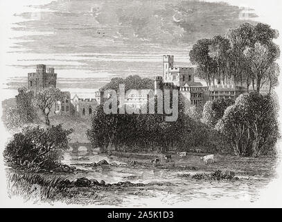 Haddon Hall, Bakewell, Derbyshire, England, seen here in the 19th century. From English Pictures, published 1890. Stock Photo