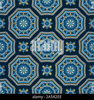 Golden and blue background. Luxury oriental seamless pattern Stock Vector