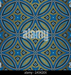 Golden and blue background. Luxury oriental seamless pattern Stock Vector