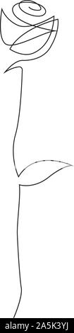 One line hand drawn rose. Long stem rose. Single line flower vector illustration Stock Vector