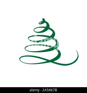 Vector stylized, scribbled Christmas tree green logo. Xmas element of design for greeting card, banner, poster Stock Vector