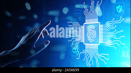 Fingerprint unlock cyber security data protection concept on virtual screen Stock Photo