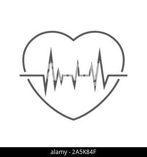 Image of a heart with a pulse. Linear vector icon. EPS 10 Stock Vector