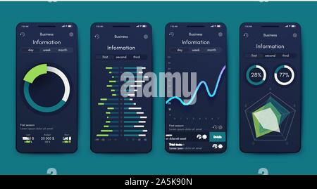 Different UI, UX, GUI screens and flat web icons for mobile apps, responsive website including Login, Create Account, Profile, Post, Inbox, Contact, F Stock Vector