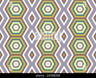 Vector seamless geometric pattern. White, brown and green hexagons and diamonds. Stock Vector