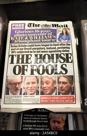 Front page headlines on the cover of The Mail on Sunday newspaper in London England UK