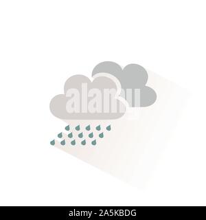 Rain clouds color icon with shadow. Flat vector illustration Stock Vector