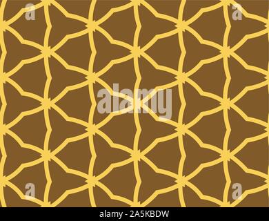 Vector seamless geometric pattern. Shaped yellow wires and triangles on brown background. Stock Vector