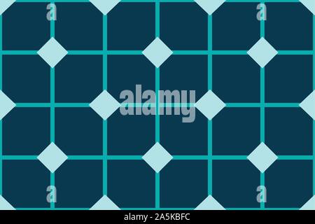 Vector seamless geometric pattern. Shaped blue, turquoise squares and lines and diamonds. Stock Vector