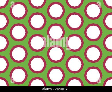 Vector seamless geometric pattern. Shaped white and red circles, bubbles on green background. Stock Vector