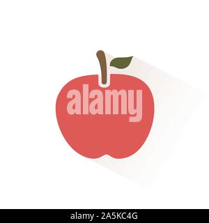 Red apple color icon with shadow. Flat vector illustration Stock Vector