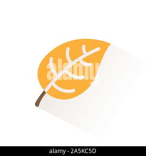 Yellow leaf color icon with shadow. Flat vector illustration Stock Vector