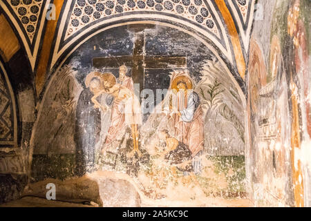 Distomo, Greece. The Descent from the Cross fresco in the crypt Hosios Loukas, a historic walled monastery Stock Photo
