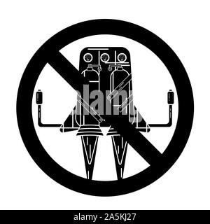 Silhouette of jetpack isolated on a white background in prohibition sign Stock Vector