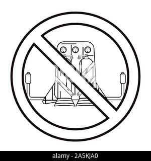 Jetpack drawn in lineart style isolated on a white background in prohibition sign Stock Vector