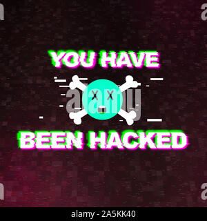 You have been hacked notification on dark pixel background Stock Photo