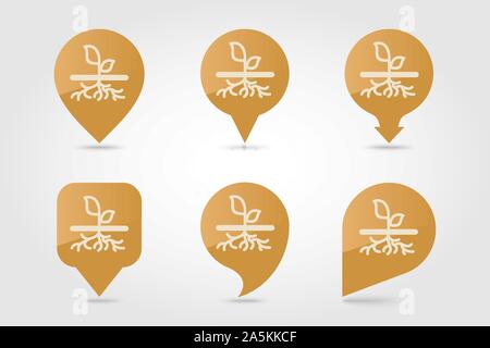 Plant with roots flat vector pin map icon. Map pointer. Map markers. Garden, eps 10 Stock Vector