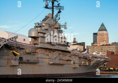 A view of the USS Intrepid Sea Air and Space Museum in New York city, USA. Essex-class aircraft carrier built during World War II for the United State Stock Photo