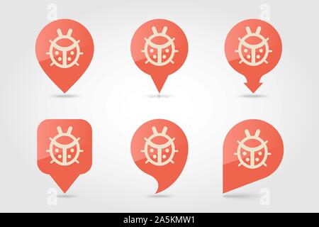 Ladybug flat vector pin map icon. Map pointer. Map markers. Garden, eps 10 Stock Vector