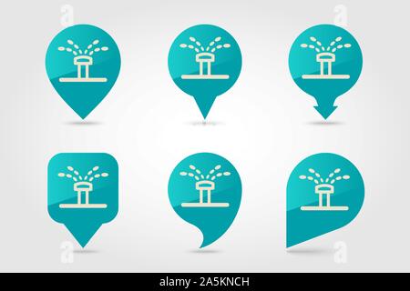 Water sprinkler, irrigation flat vector pin map icon. Map pointer. Map markers. Garden, eps 10 Stock Vector