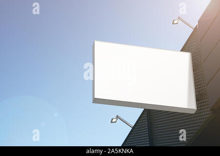 Blank white rectangular outdoor box mock up hanging on mall Stock Photo